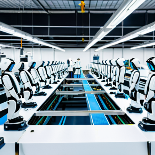 **

A modern factory floor with robotic arms assembling electronics. Workers in clean, professional attire are monitoring the process. Bright, well-lit environment. Focus on efficiency and teamwork. Safe for work, appropriate content, fully clothed, professional. Perfect anatomy, correct proportions, natural pose, well-formed hands, proper finger count, natural body proportions, high quality, professional photography.

**