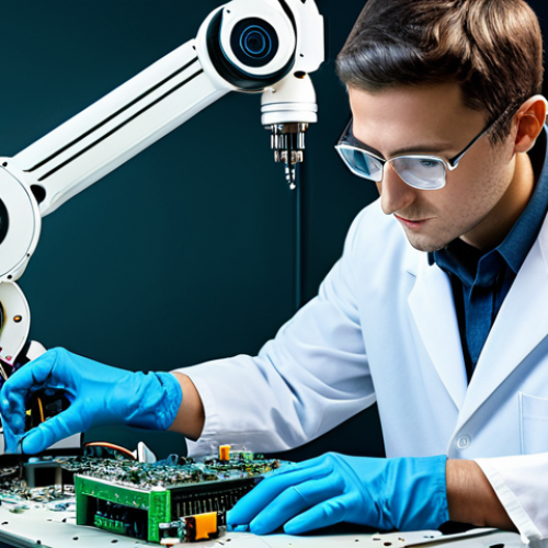 **

"A professional robotics engineer, fully clothed in a clean lab coat and safety glasses, working on a complex robotic arm, surrounded by circuit boards and tools, appropriate attire, safe for work, perfect anatomy, correct proportions, natural pose, professional lighting, high resolution, modest, family-friendly."

**