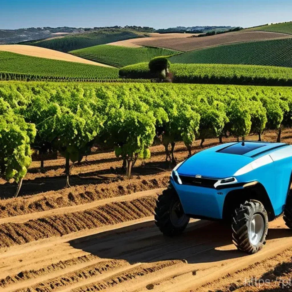 로봇기술사와 농업용 로봇 활용 - **Prompt:** "A serene, sun-drenched agricultural field in the Alentejo region of Portugal. In the fo...