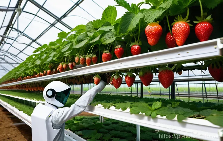 로봇기술사와 농업용 로봇 활용 - **Prompt:** "A serene, sun-drenched agricultural field in the Alentejo region of Portugal. In the fo...