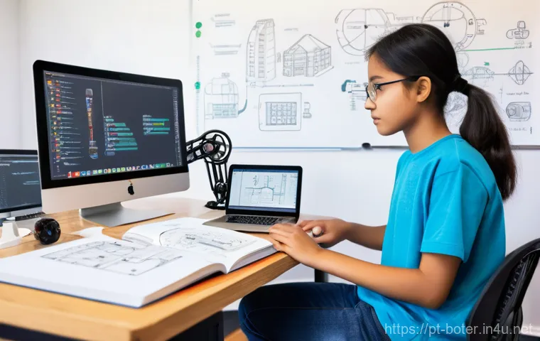 로봇기술사 필기 시험 공부법 - **Prompt:** A young, focused student, approximately 20-25 years old, sits at a well-lit desk, surrou...