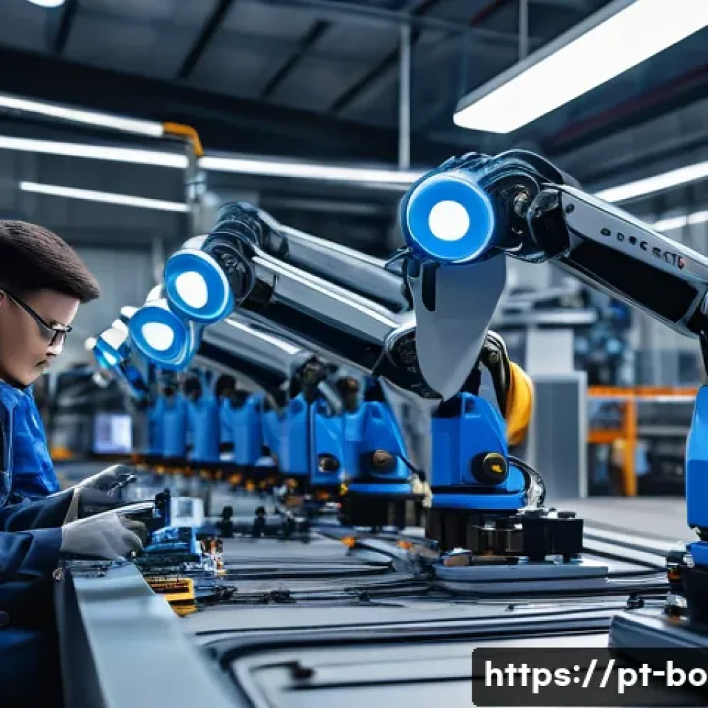 로봇기술사와 로봇 진단 및 유지보수 - A highly detailed close-up of a modern industrial robot arm equipped with various sensors and actuat...