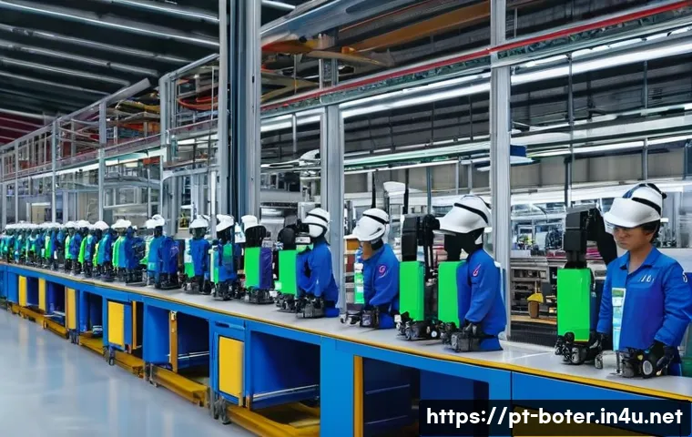 로봇기술사 최신 트렌드 - A modern industrial assembly line in Brazil featuring collaborative robots (cobots) working side by ...