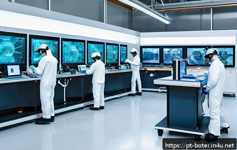 로봇기술사와 로봇 제품 인증 절차 - A modern Brazilian robotics laboratory bustling with diverse engineers collaborating on advanced rob...