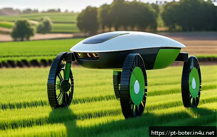 로봇기술사와 에너지 효율 로봇 설계 - A sleek eco-friendly robot designed for agricultural precision, featuring lightweight biodegradable ...